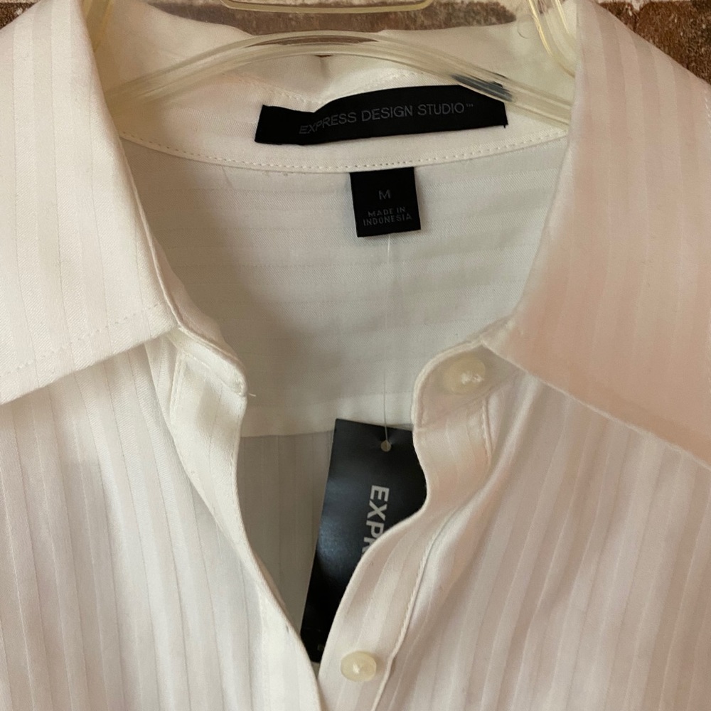 NWT Express cream stripe button dress shirt Medium